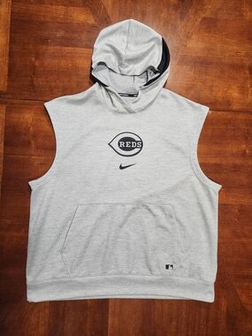 Cincinnati Reds Nike Sleeveless Hoodie - Light Gray Size Men XL